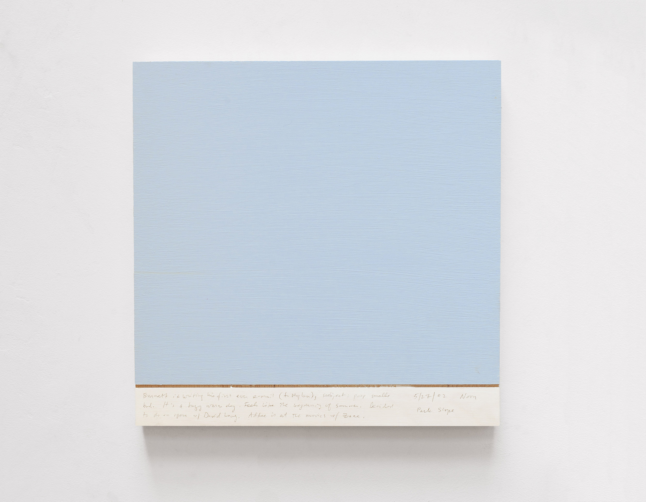 A 14 × 14 inch, acrylic painting of the sky. A journal entry is handwritten on the painting: